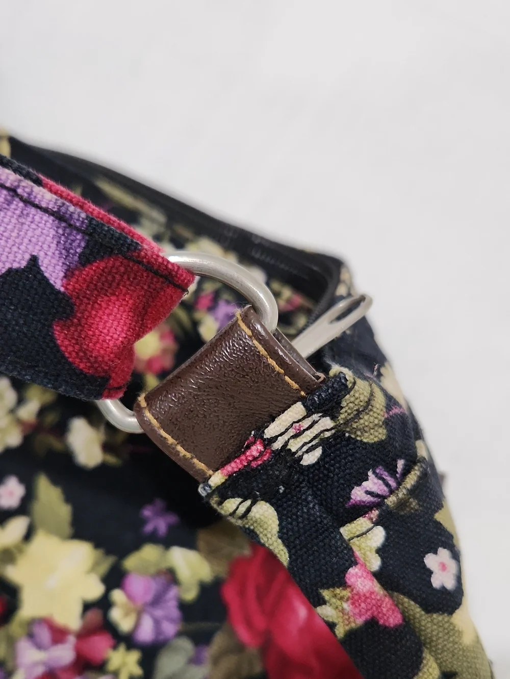 Floral Crossbody Bag - Black with Red Rose Print